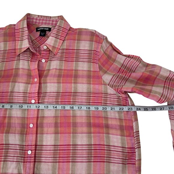 Lands End Womens Pink Plaid Button-Down Shirt Size XL 100% Cotton Woven knit - Picture 6 of 13